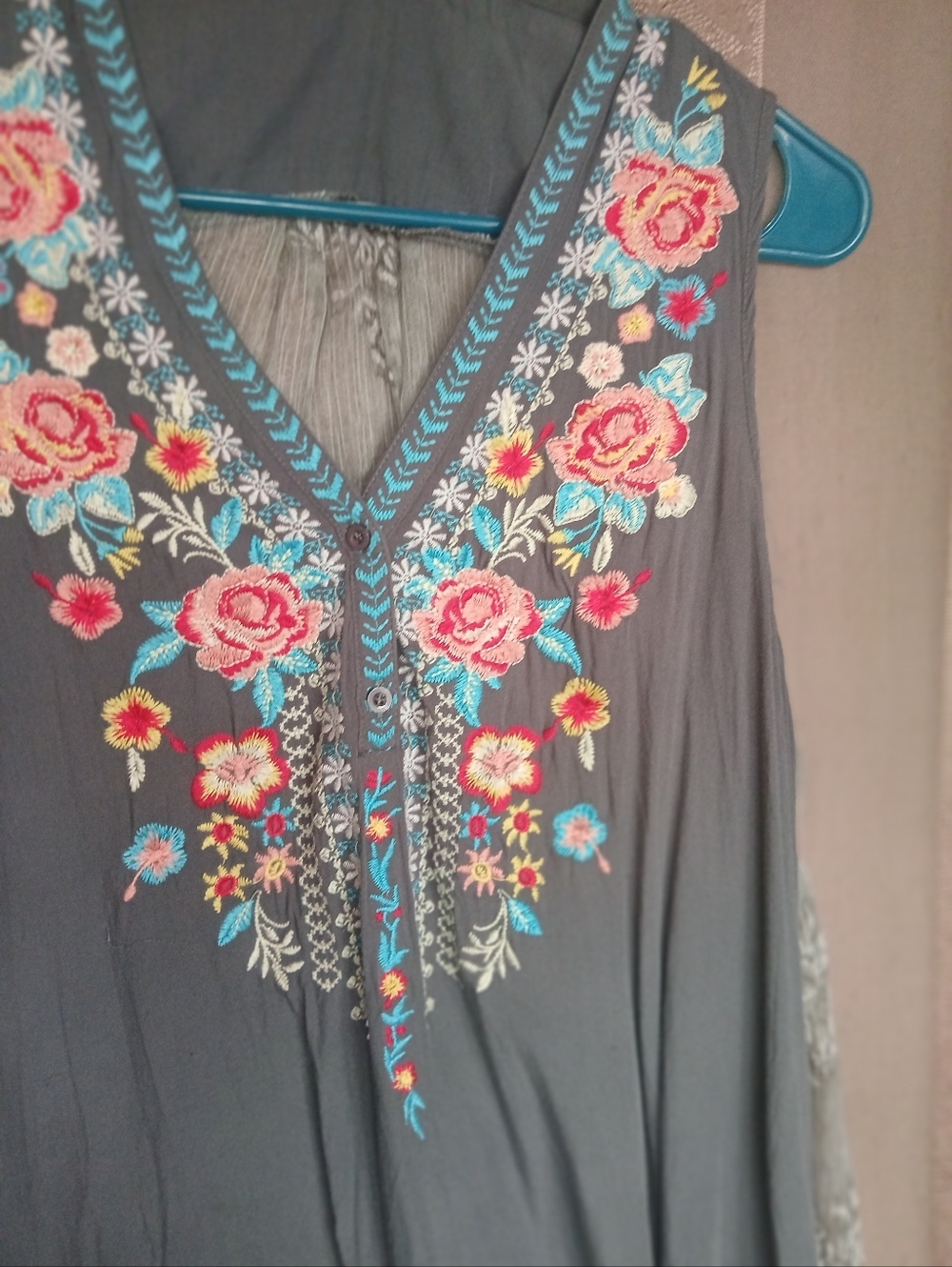 💎 ANDREE By Unit Women's Sleeveless Embroidered Floral Top Boho 0388 - Picture 6 of 9